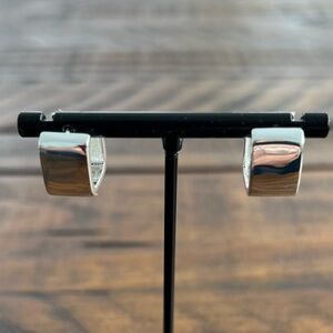 Sterling Silver 14K White Gold Plated Square Wide Geometric Minimalist Earrings